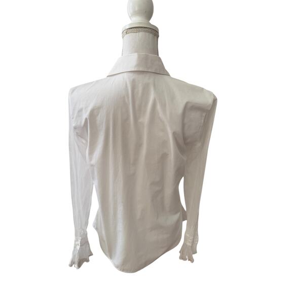 Anne Fontaine Rosette Detail Sheer Sleeve Button Front Shirt White - Picture 4 of 6